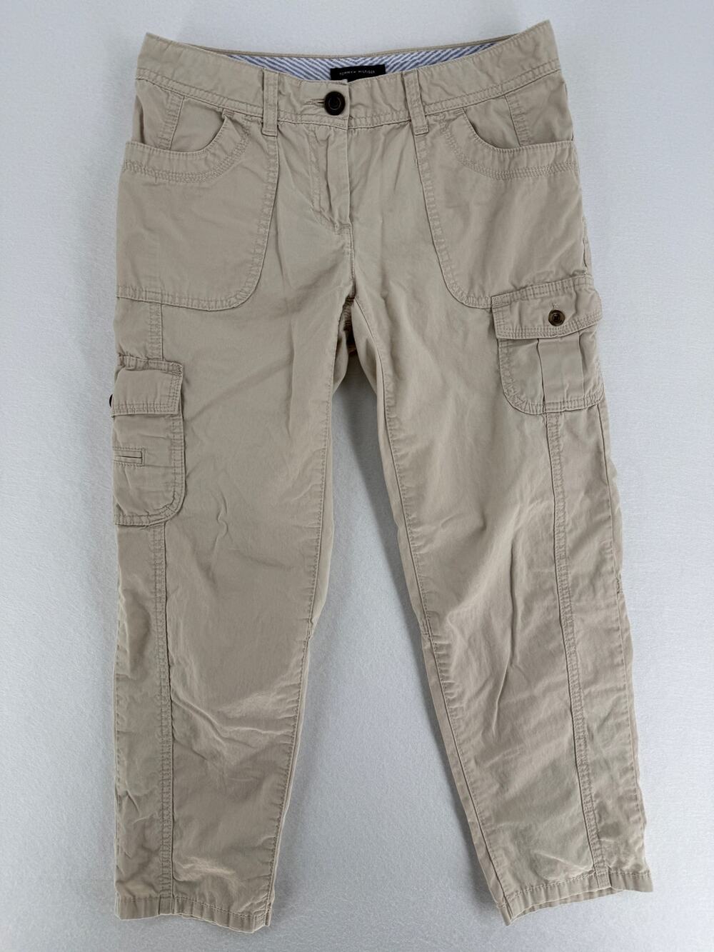 Tommy Hilfiger Womens 4 Khaki Cargo Pants Cropped Utility 100% Cotton Beige